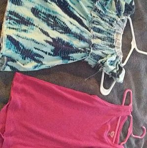 Pink tank top and diff shades of blue blowse